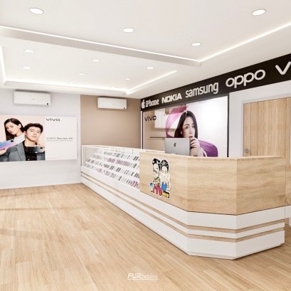 ออกแบบ ผลิต และติดตั้งร้าน : ร้าน เจ๋ง โมบาย จ.ฉะเชิงเทรา